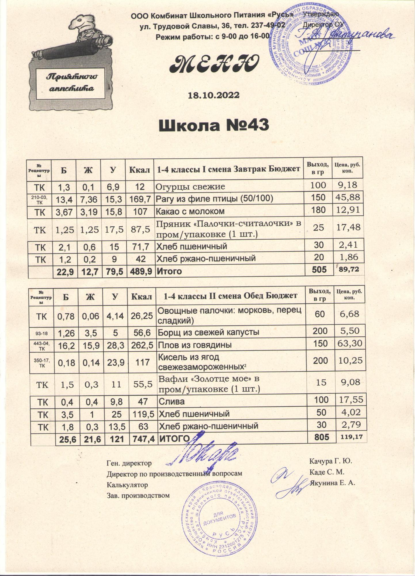 menu