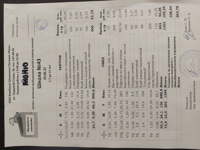 menu
