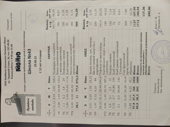 menu