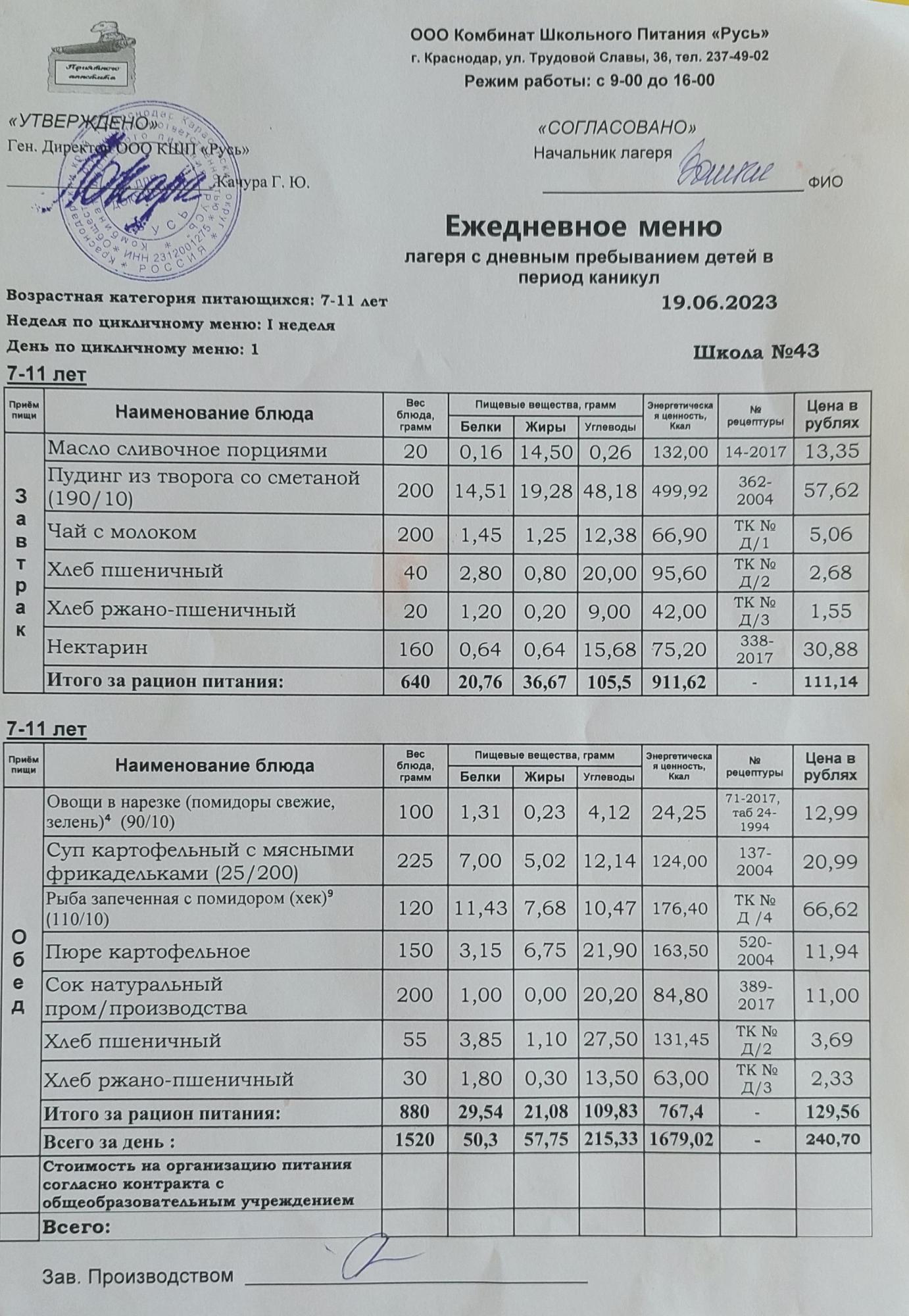 menu