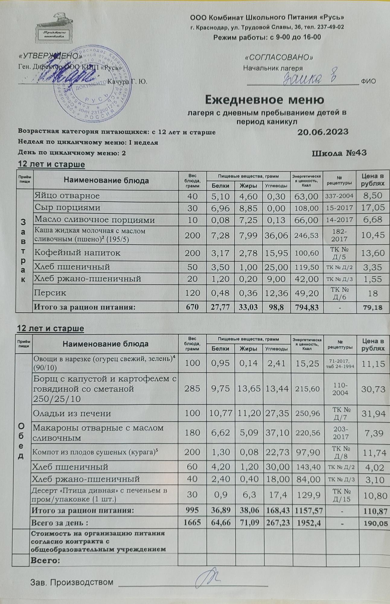 menu