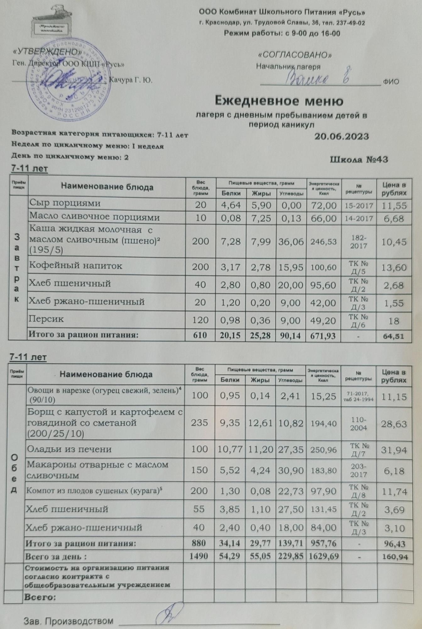 menu